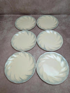 6 assiettes plates Terre de fer Salins décor bleu nuagé