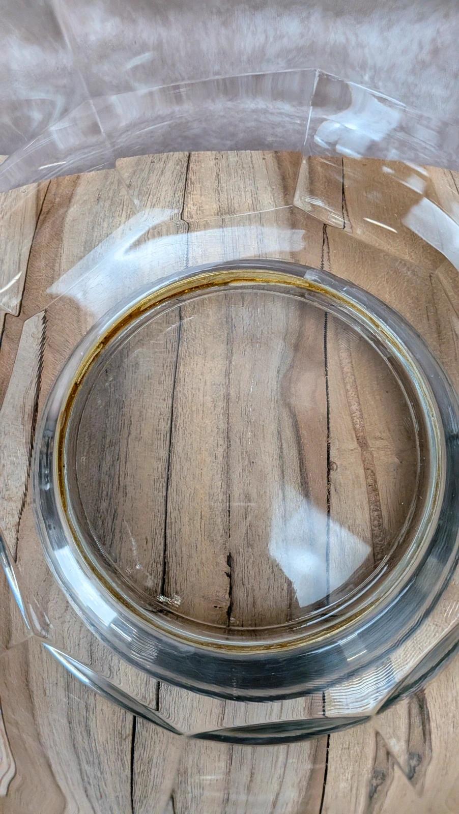 Plat / Coupe Art Déco en verre facetté et pied métal argenté – centre de table vintage