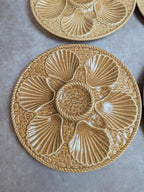 Lot de 7 assiettes à huîtres Longchamp barbotine coquillages vintage
