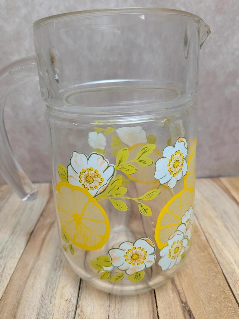 Pichet vintage en verre décor citron