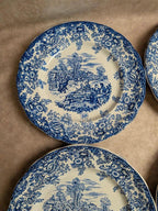 Lot de 12 assiettes plates Terre de fer Bp – Décor bleu toile de Jouy