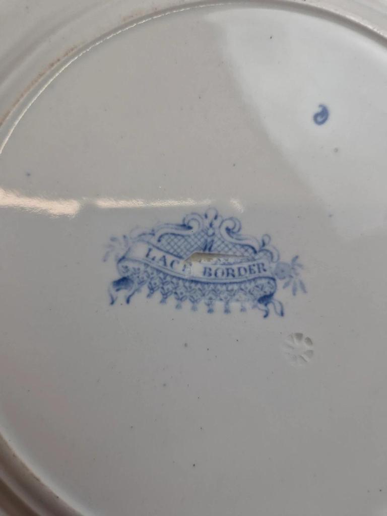 Assiette anglaise ancienne Lace Border bleu – attribuée Job Meigh Old Hall Xixe