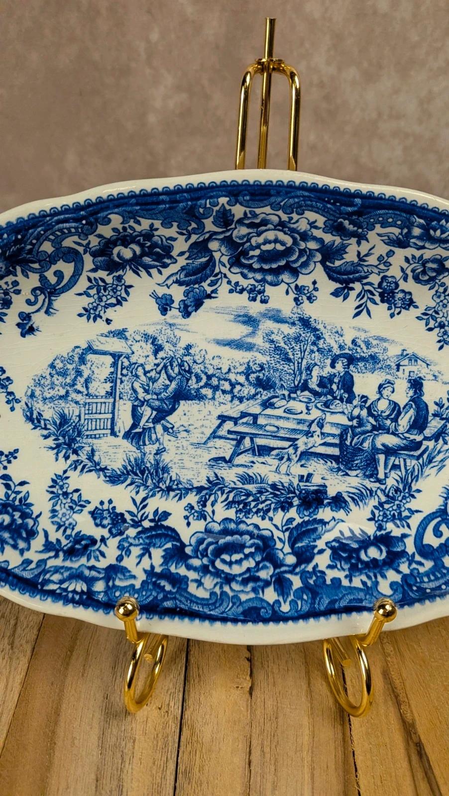 Petit plat ovale Lunéville – Toile de Jouy bleue