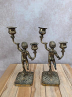 Paire de chandeliers en laiton à putti – 2 feux – vintage
