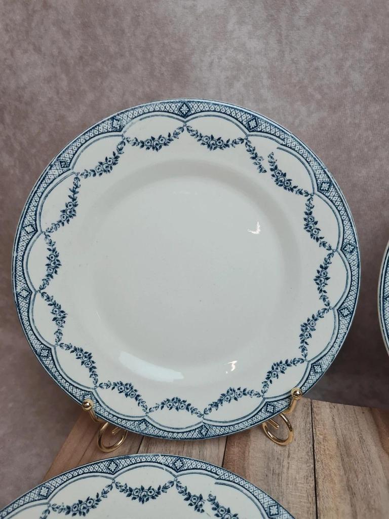 Lot de 6 assiettes à dessert anciennes Salins “petit Trianon” terre de fer bleu 💙🍰