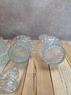 Serviteur huilier-vinaigrier ancien en métal argenté et verre moulé