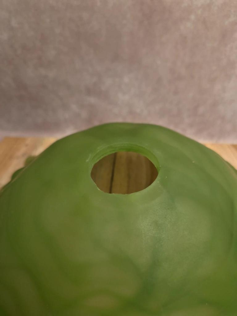 Grand abat-jour vintage en verre marbré vert – forme fleur étoilée – 35 cm
