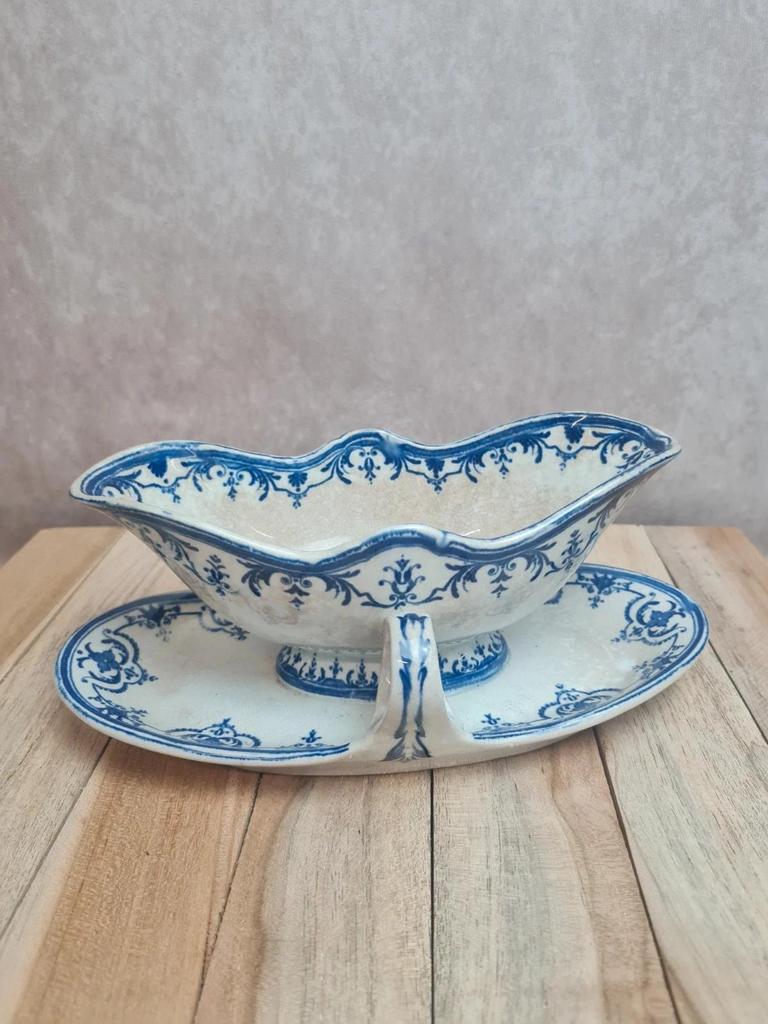 Saucière ancienne Jules Vieillard Bordeaux – modèle Moustiers – Terre de fer bleue 💙