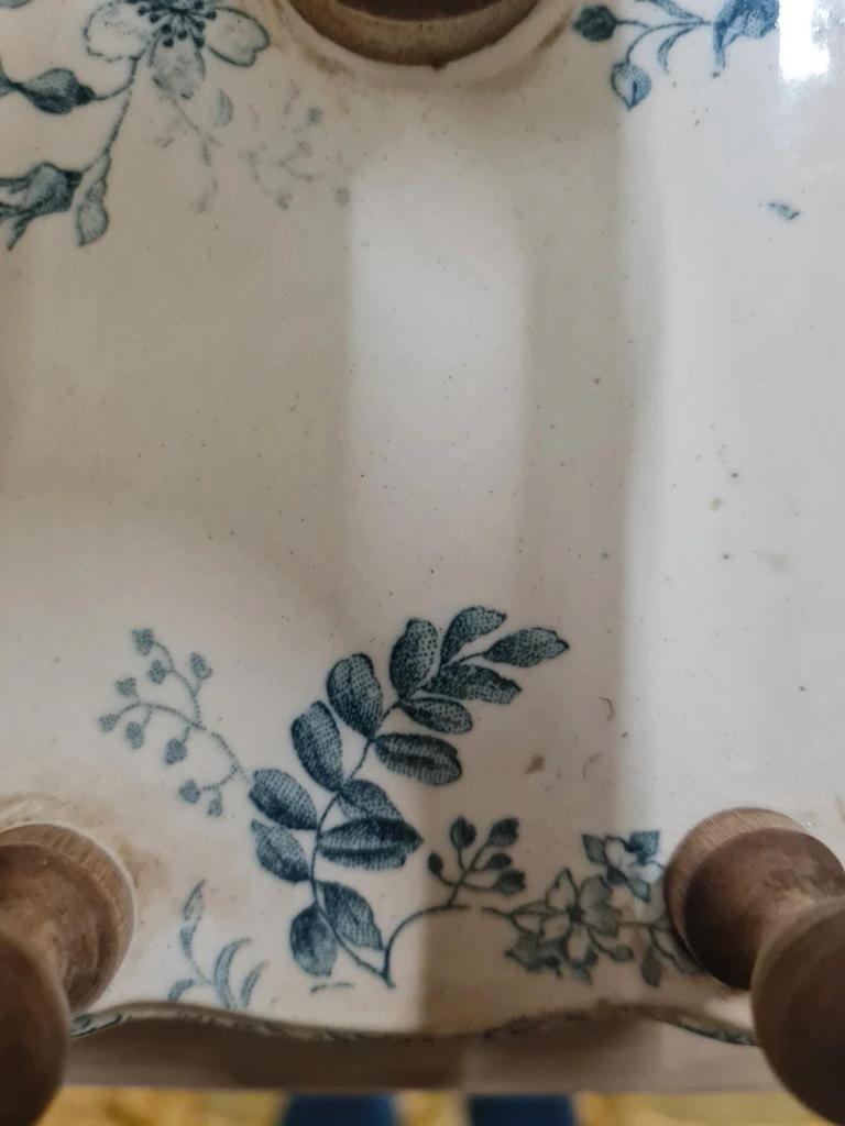 Serviteur huile vinaigre ancien Terre de Fer attribué Gien décor floral bleu 💙