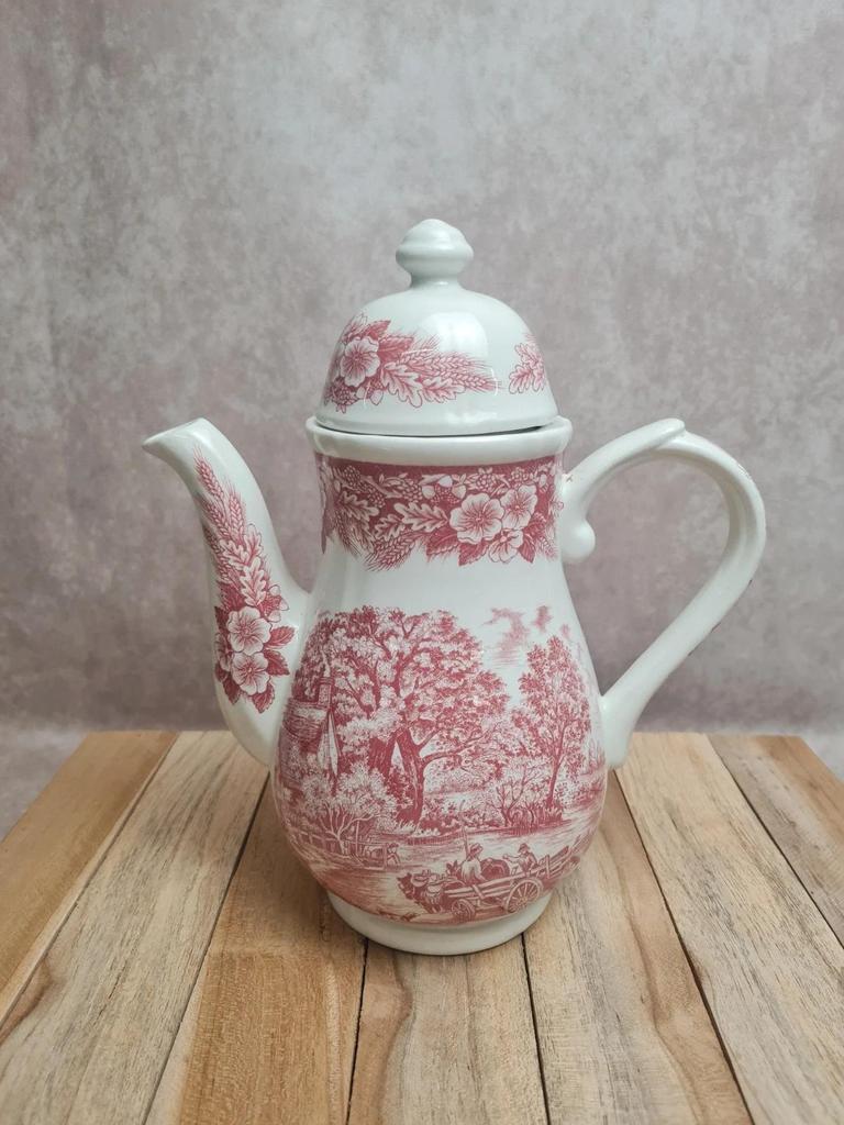Théière / cafetière anglaise vintage J. Broadhurst “the Constable Series” décor rouge toile de jouy