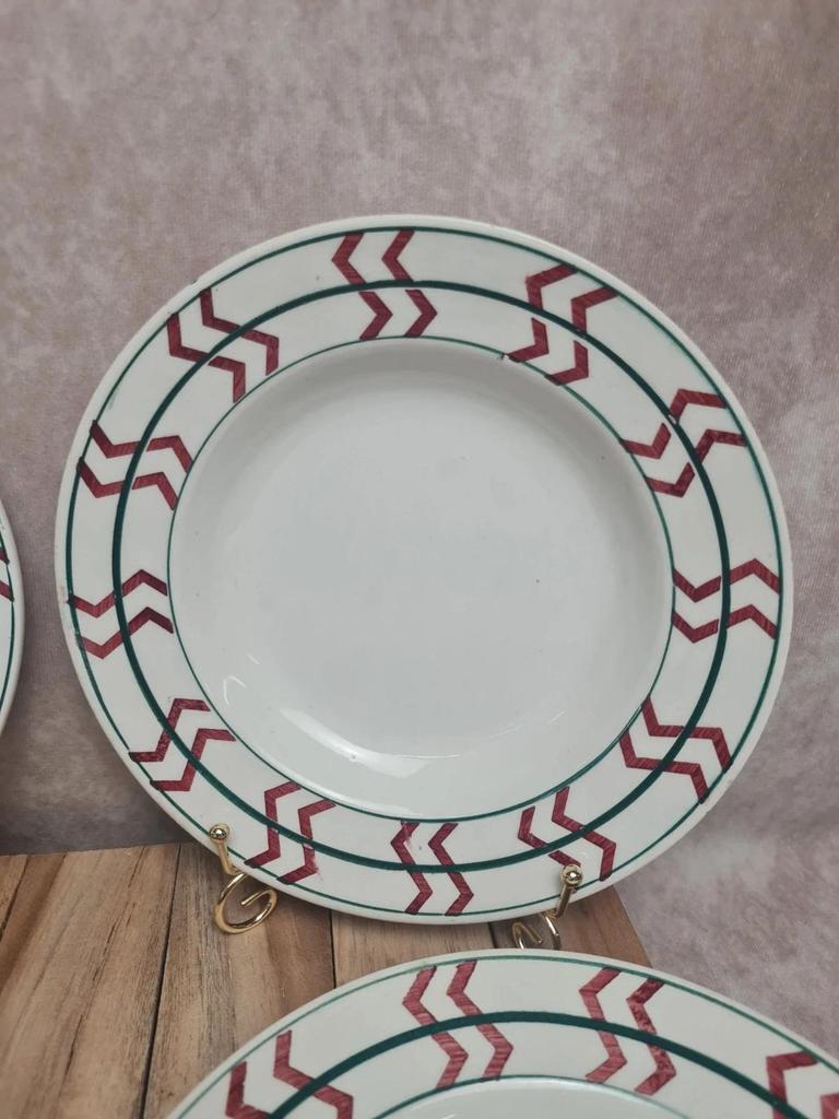 Lot 5 assiettes creuses Moulin des Loups modèle Fti20 terre de fer décor graphique vintage