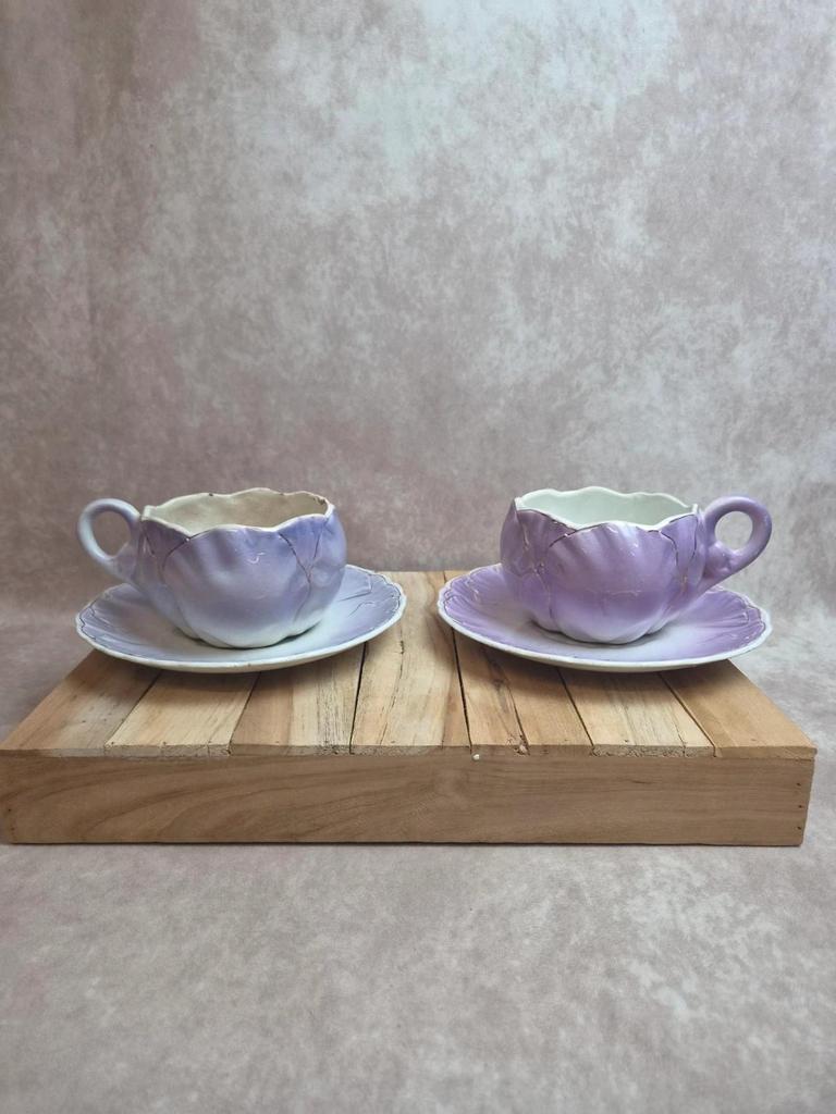 2 grandes tasses à petit déjeuner / chocolat Kg Lunéville avec soucoupes