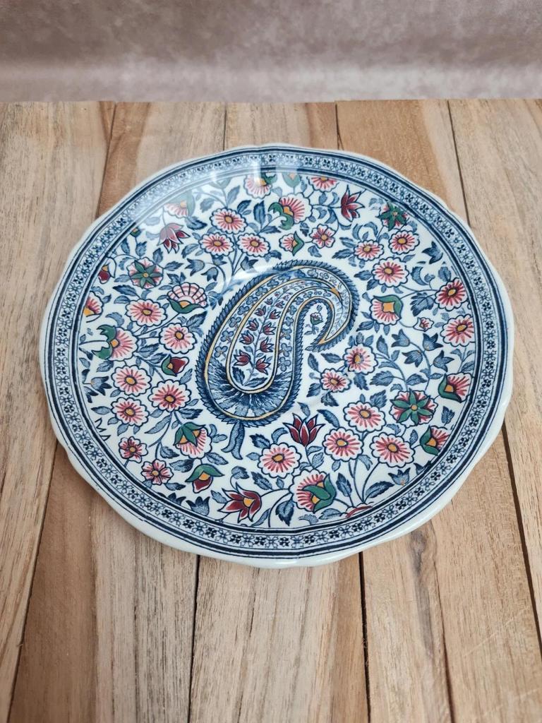Bol à oreilles + soucoupe Gien décor main – circa 1960/1970 🌿