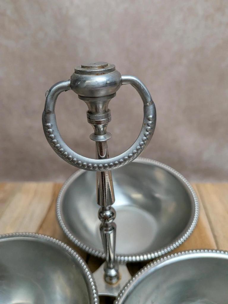 Serviteur ancien 3 coupelles en métal argenté – esprit bistrot chic