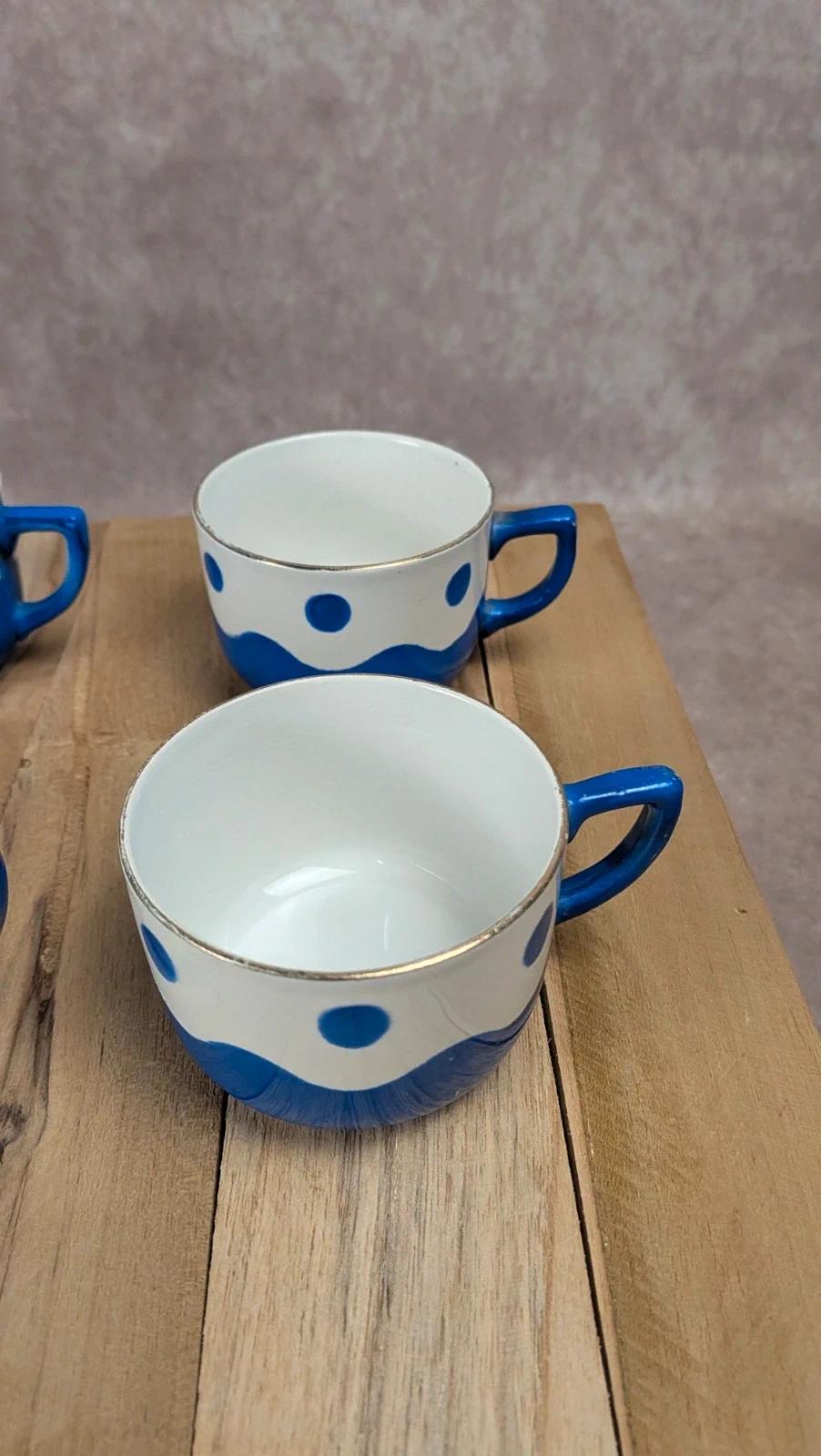 Lot de 6 tasses & soucoupes Sarreguemines – Art déco bleu