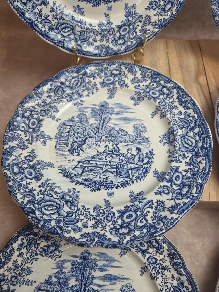 Lot de 6 assiettes plates décor Toile de Jouy bleu – Style Lunéville / campagne romantique