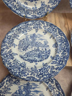 Lot de 6 assiettes plates décor Toile de Jouy bleu – Style Lunéville / campagne romantique