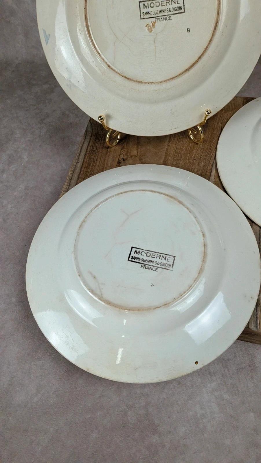 Lot de 3 assiettes plates vintage – Modèle Moderne – Sarreguemines & Digoin