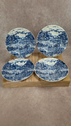 Lot de 4 assiettes à dessert décor village anglais – bleu & blanc
