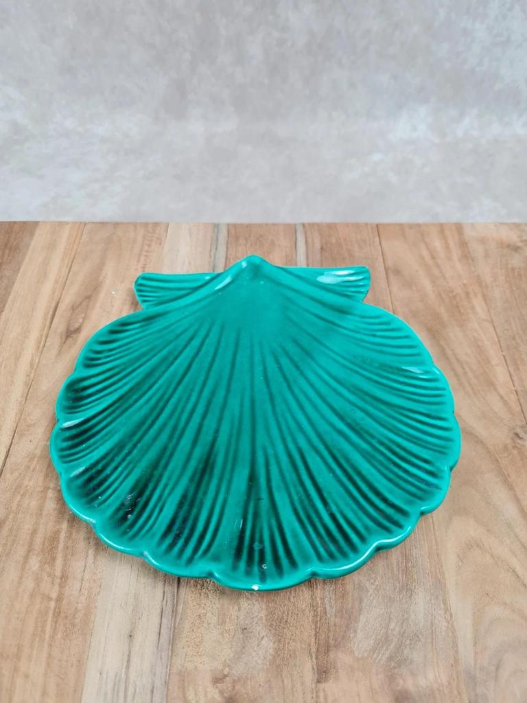 Dessous de plat / dessous de bouteille vintage en céramique verte – forme coquille