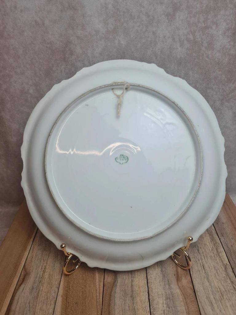 Plat mural ancien porcelaine de Saxe E.s bleu Sèvres décor romantique 29 cm