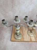 Paire de chandeliers vintage 3 feux métal argenté & onyx – Made in Italy
