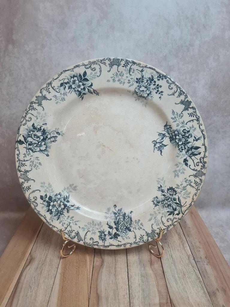 Plat ancien Terre de Fer Hb & Cie Choisy-le-roi modèle Floreal 32 cm