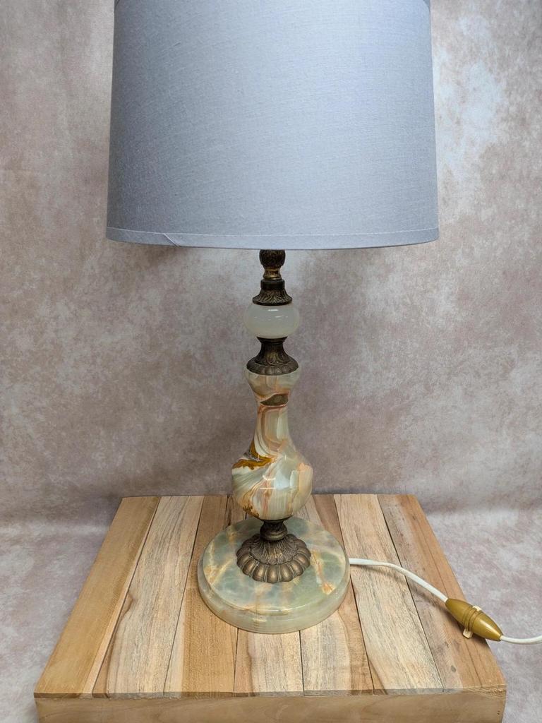 Pied de lampe vintage en onyx et laiton