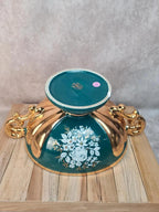 Coupe sur pied vintage italienne Cal vert profond & dorures – centre de table élégant 🌿💛
