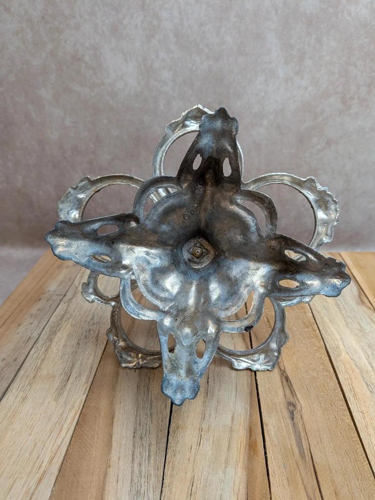 Serviteur huilier-vinaigrier ancien en métal argenté et verre moulé