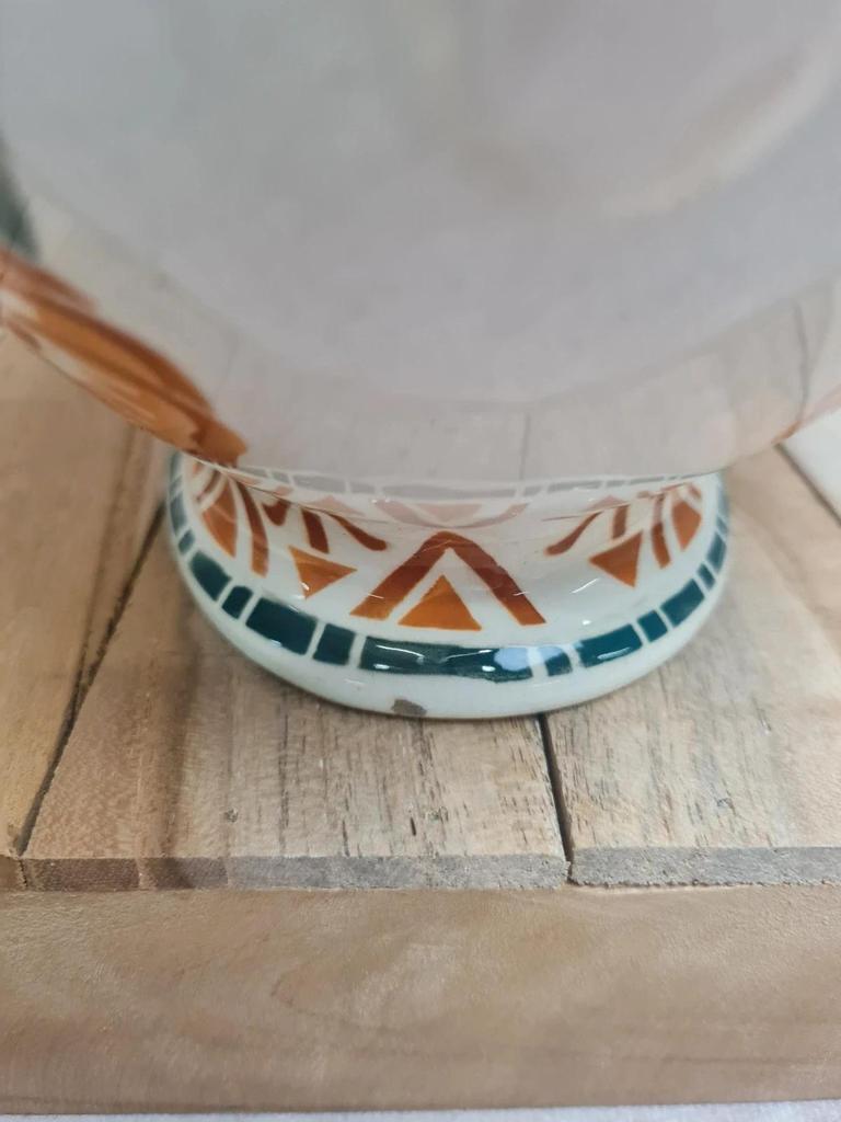 Jardinière Art Déco Moulin des Loups Orchies – décor stylisé vert & terracotta – double anse