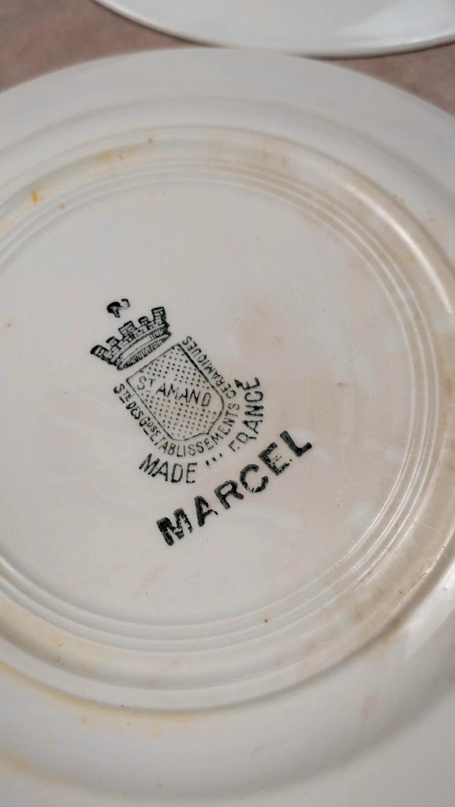 Lot de 6 petites assiettes demi-porcelaine Saint-amand modèle Marcel