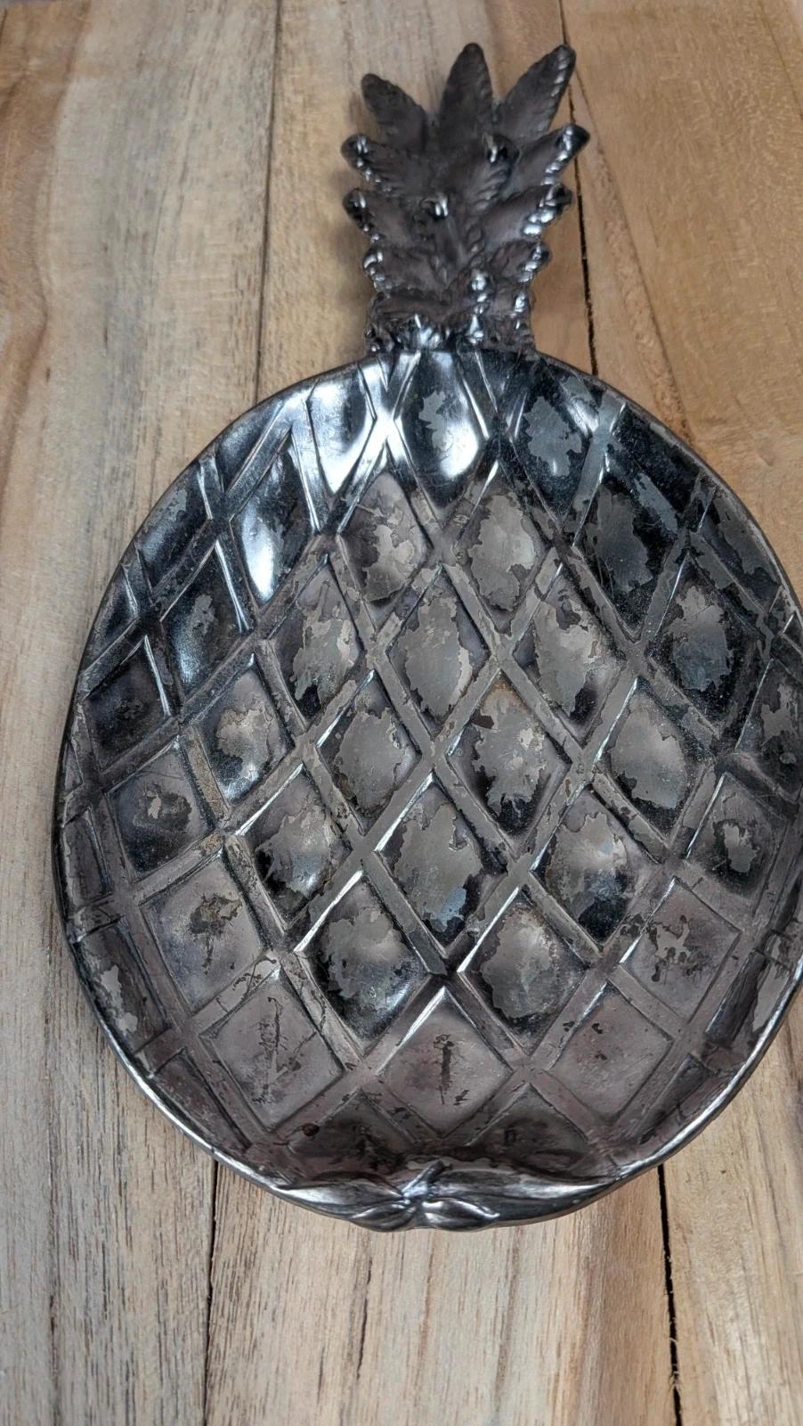 Vide-poche ananas vintage en métal argenté