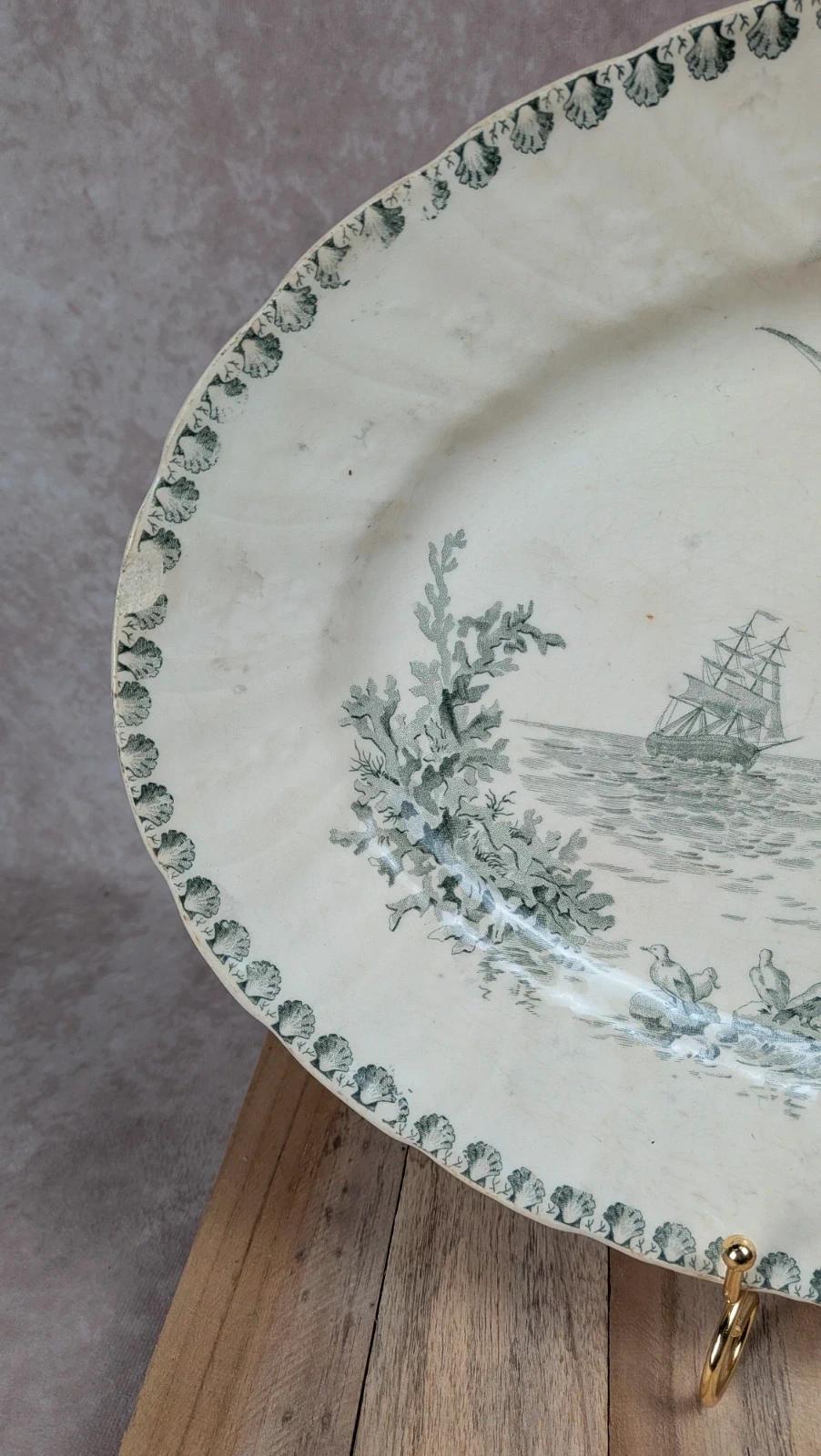 Grand plat ancien Gien – modèle Océan