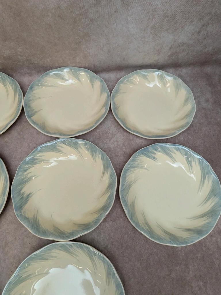 12 assiettes creuses Terre de fer Salins décor bleu nuagé