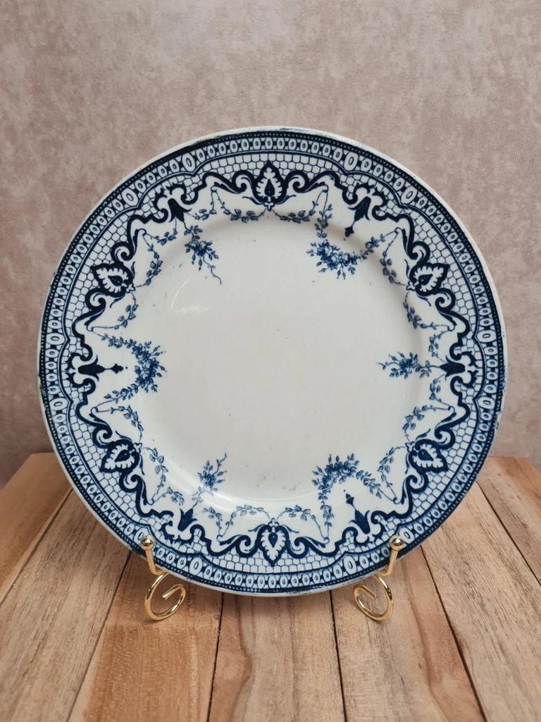 Assiette plate ancienne Creil & Montereau “guirlandes” décor bleu 💙