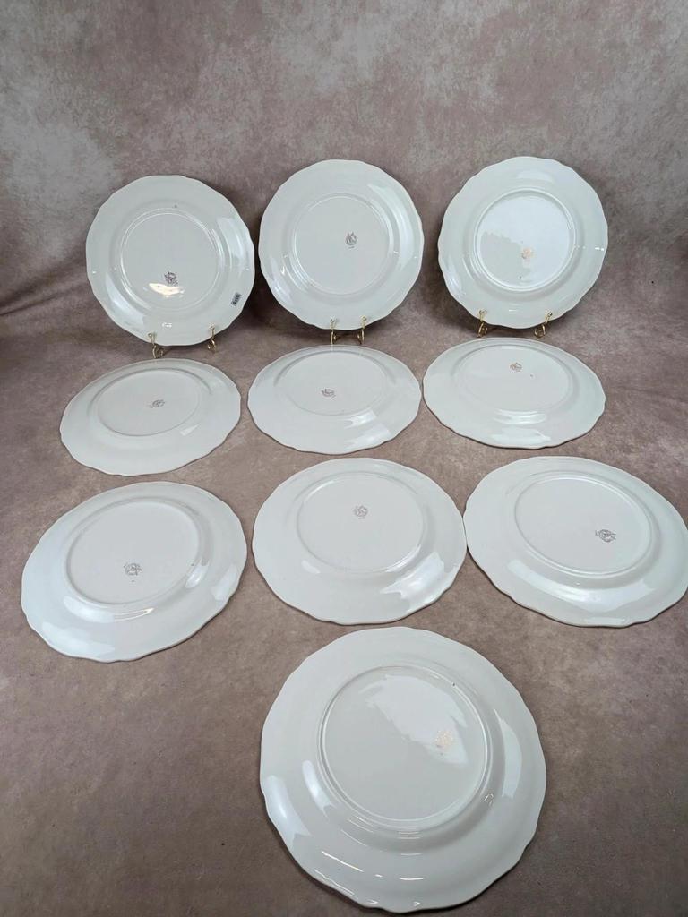 Lot de 10 assiettes plates Moulin des Loups Orchies – modèle Sully – fleurs bleues