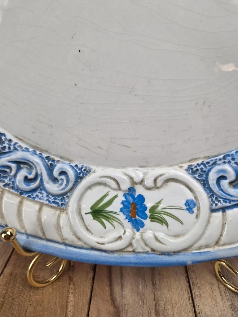 Plat ovale vintage Bassano décor bleu fleuri relief