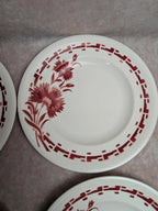 Lot de 6 assiettes plates en terre de fer Longwy – Modèle Viennois – Fleurs rouges