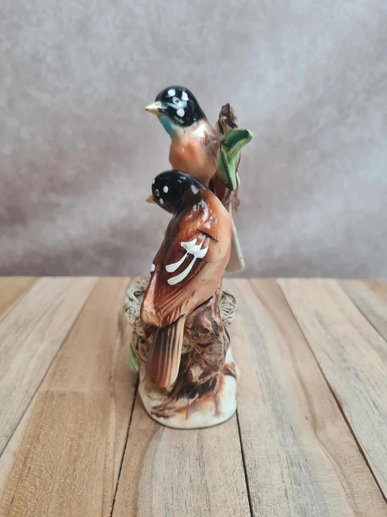 Figurine oiseaux barbotine vintage nid oisillon décor nature
