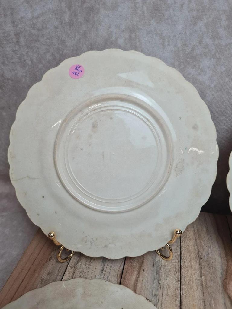 Lot de 4 assiettes à dessert anciennes terre de fer décor floral bleu et vert 🌿