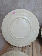 Lot de 4 assiettes à dessert anciennes terre de fer décor floral bleu et vert 🌿