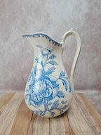 Grande cruche ancienne faïence bleu et blanc – style Sarreguemines / Creil-montereau – 29 cm