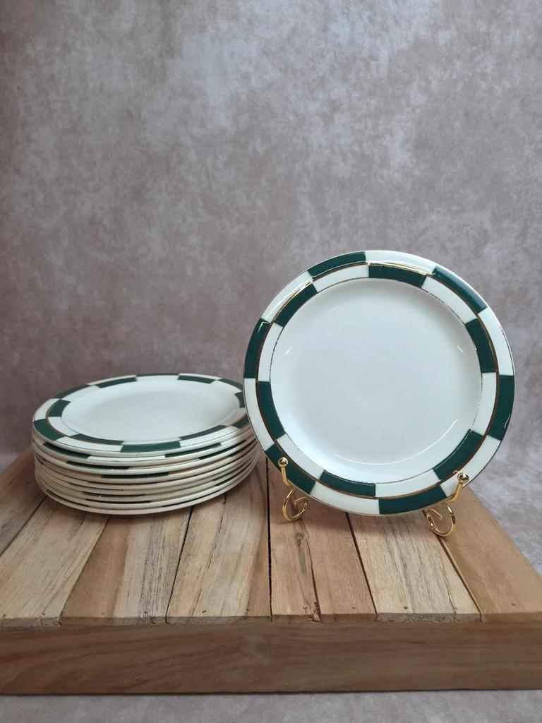 Lot de 10 assiettes à dessert Salins – Opaceline Jamier Vert – damier vintage