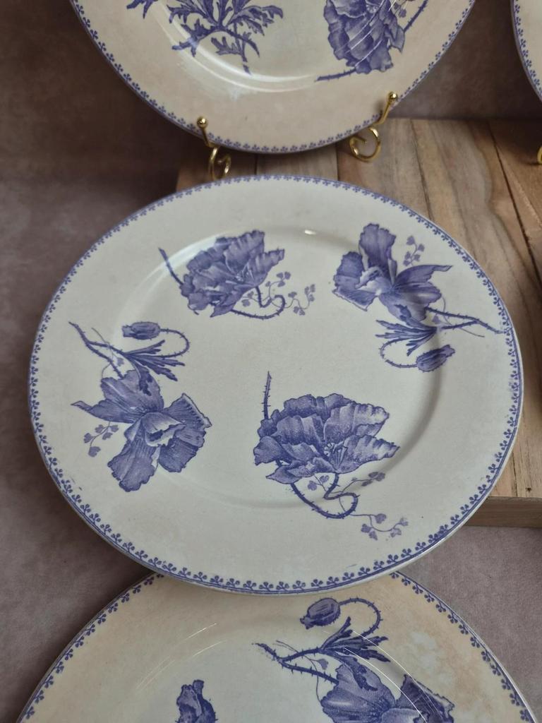 Lot de 6 assiettes plates terre de fer Sarreguemines Feria décor violet ancien