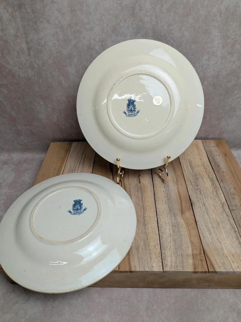 Lot de 2 assiettes anciennes Terre de Fer Gien – modèle Cactus
