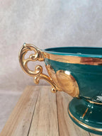 Coupe sur pied vintage italienne Cal vert profond & dorures – centre de table élégant 🌿💛