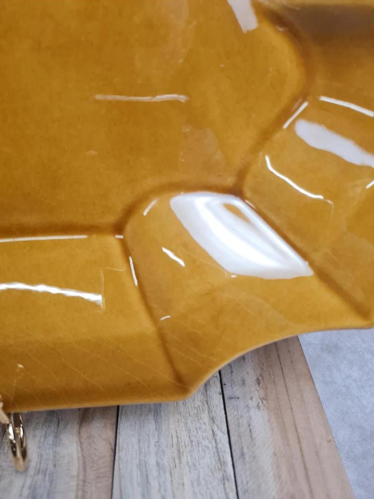 Grand plateau plat Gien France jaune moutarde vintage 🧡