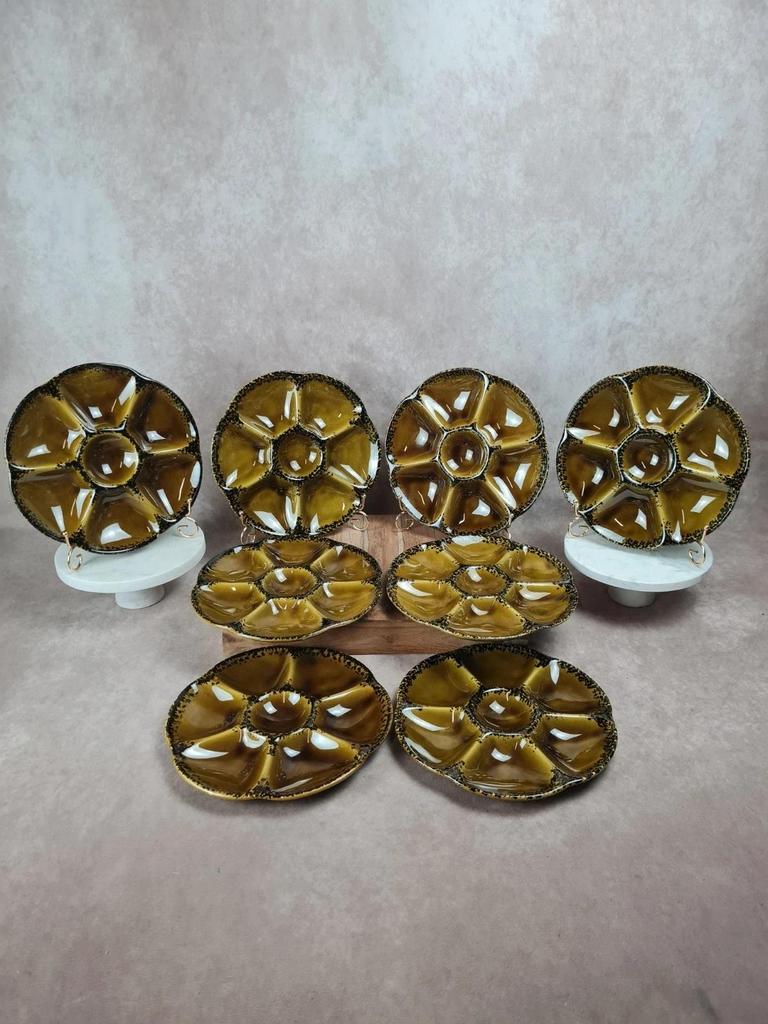 Lot de 8 assiettes à huîtres Gien, magnifique service vintage