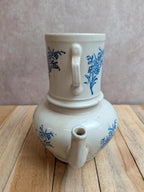 Cafetière ancienne à filtre en céramique – Saint-uze – Décor floral bleu